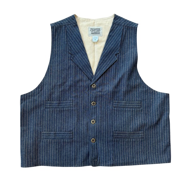 Frontier Classics Mens Vest XL Blue Pinstripe Western Cowboy Waistcoat - Picture 1 of 8